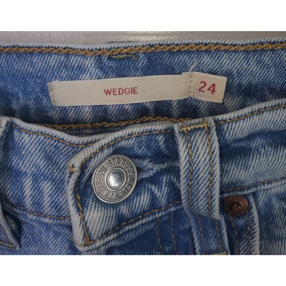 Levi’s PREMIUM Wedgie Straight Button Fly BIG E Blue Jeans Size 24 Stretch - Picture 6 of 12